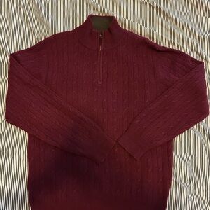 Men's Maroon Daniel Bishop zip Cashmere cable knit sweater sz M